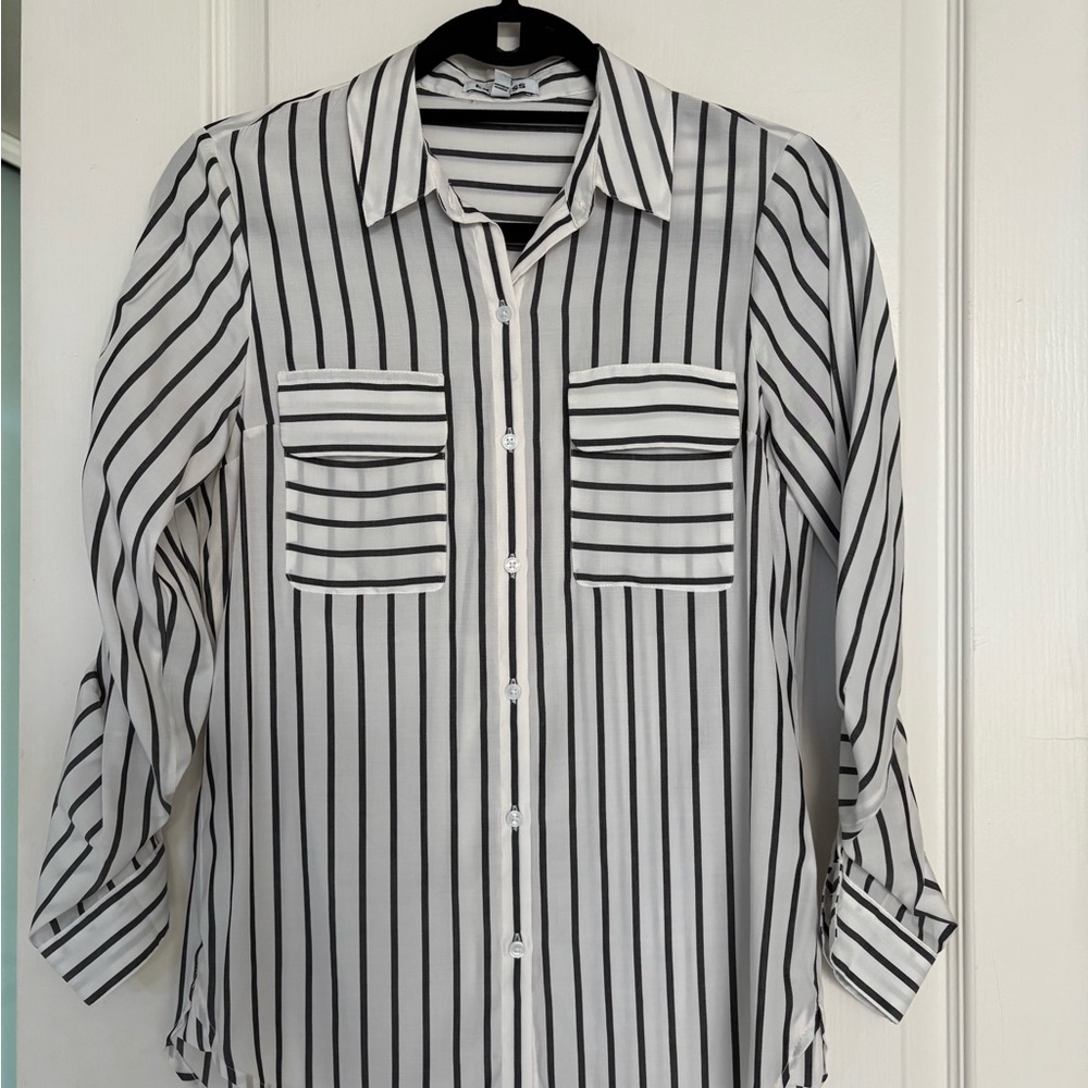 Express Portofino Black and White Striped Women's Shirt